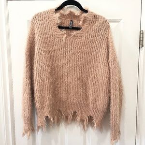Venti6 Furry Pale Pink Distressed Sweater